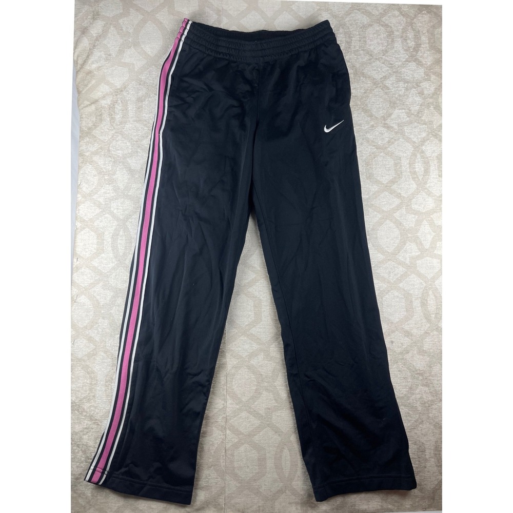 Nike Dri-FIT Womens Medium Black Pink Stripe Track Pants 397299-017 Excellent